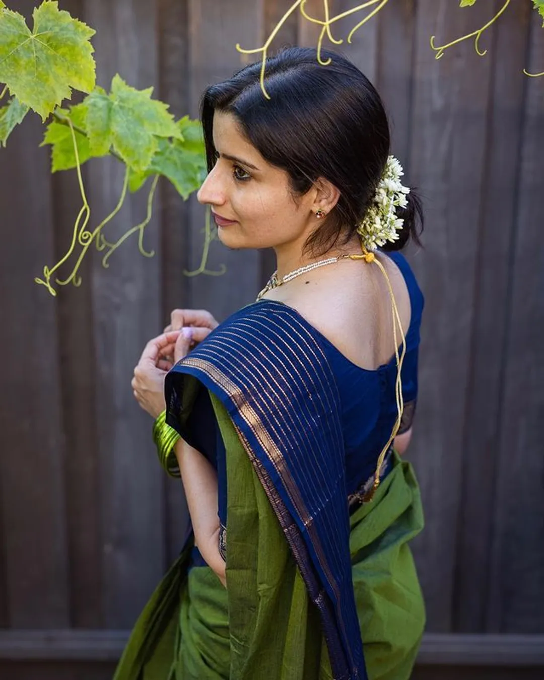 Classy Olive and  Navy Banarasi Silk Saree with Elegant Zari Look