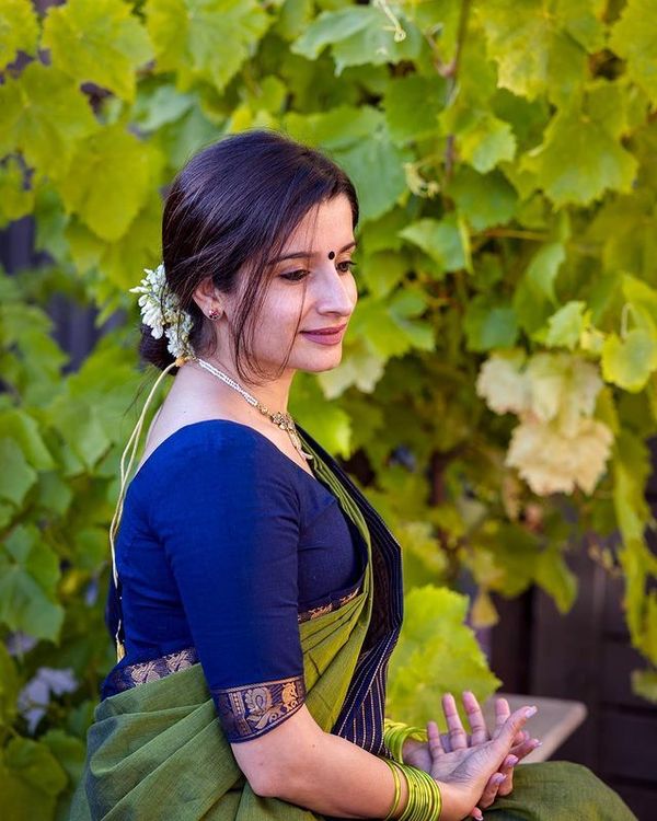 Classy Olive and  Navy Banarasi Silk Saree with Elegant Zari Look