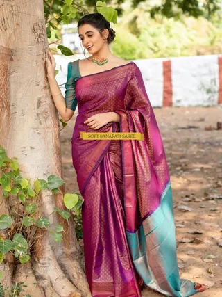 Premium Wine Banarasi Saree with Designer Weave