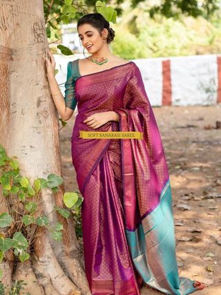 Premium Wine Banarasi Saree with Designer Weave