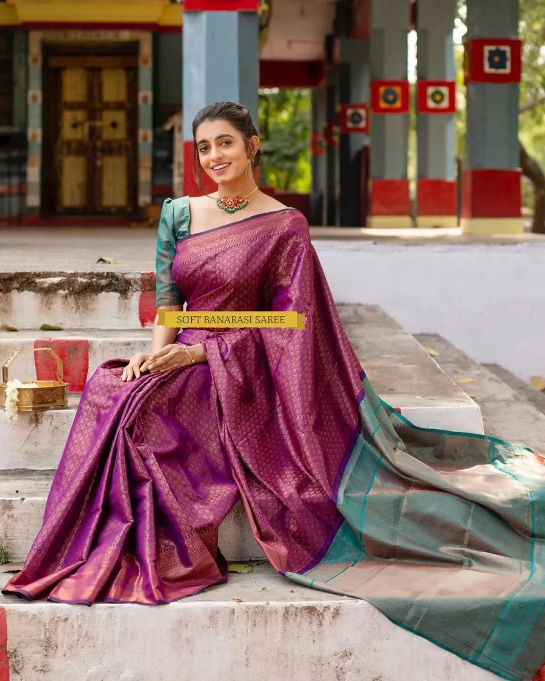 Premium Wine Banarasi Saree with Designer Weave