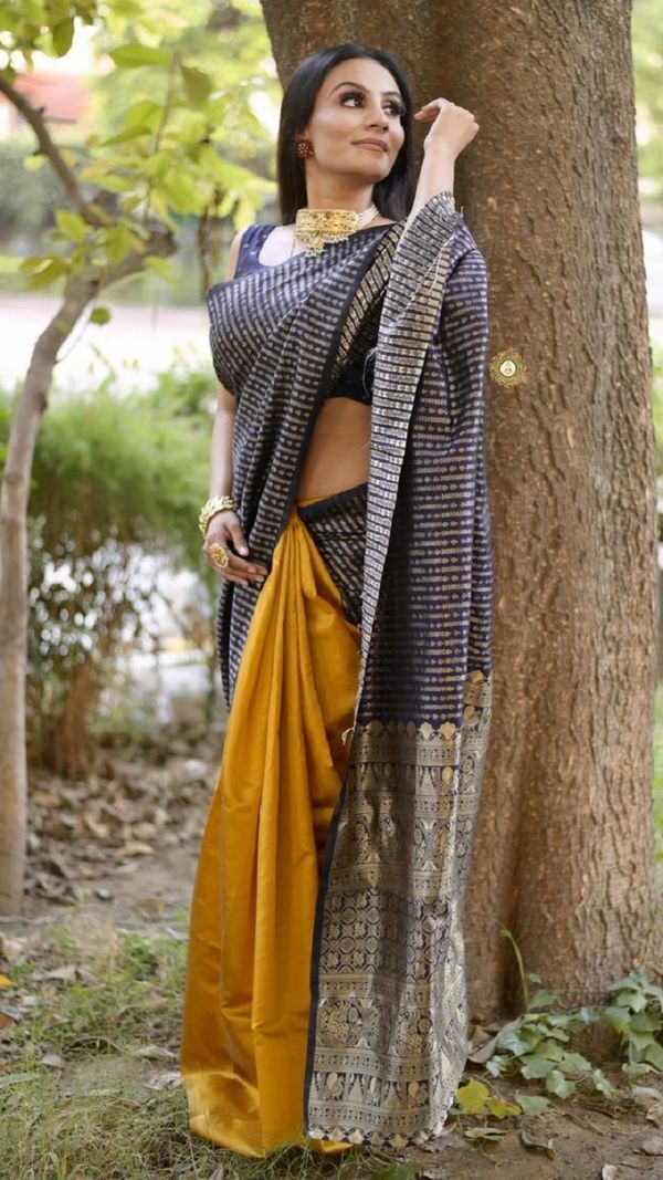 Designer Black Soft Silk Saree with Intricate Patterns