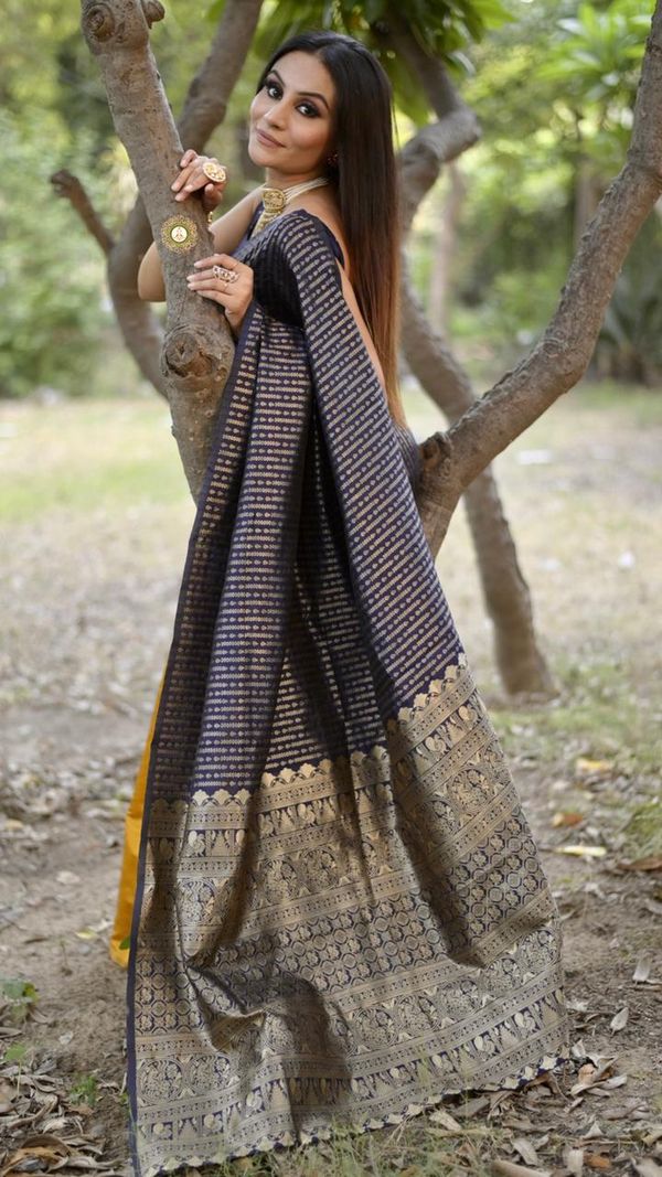 Designer Black Soft Silk Saree with Intricate Patterns