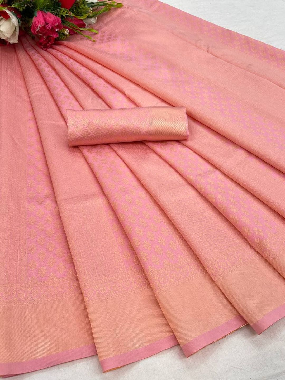 Elegant Rose Pink Banarasi Soft Silk Saree with Zari