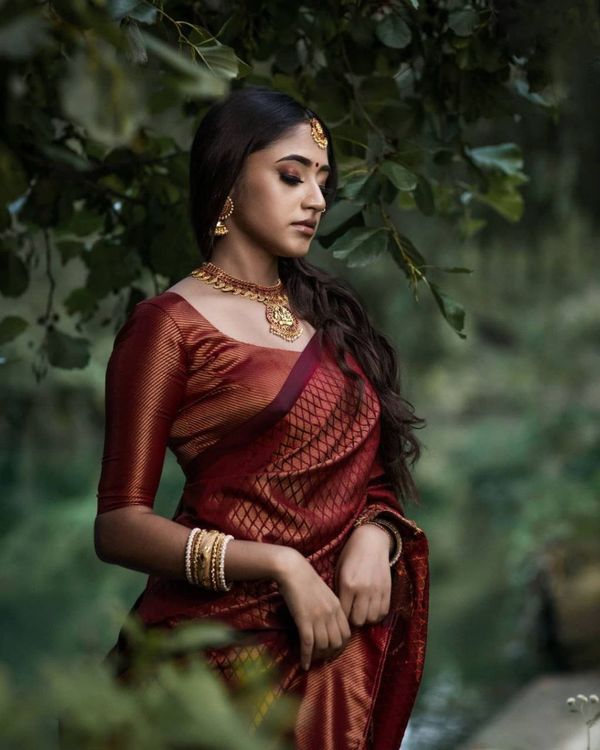 Maroon Banarasi Soft Silk Saree with Zari Design