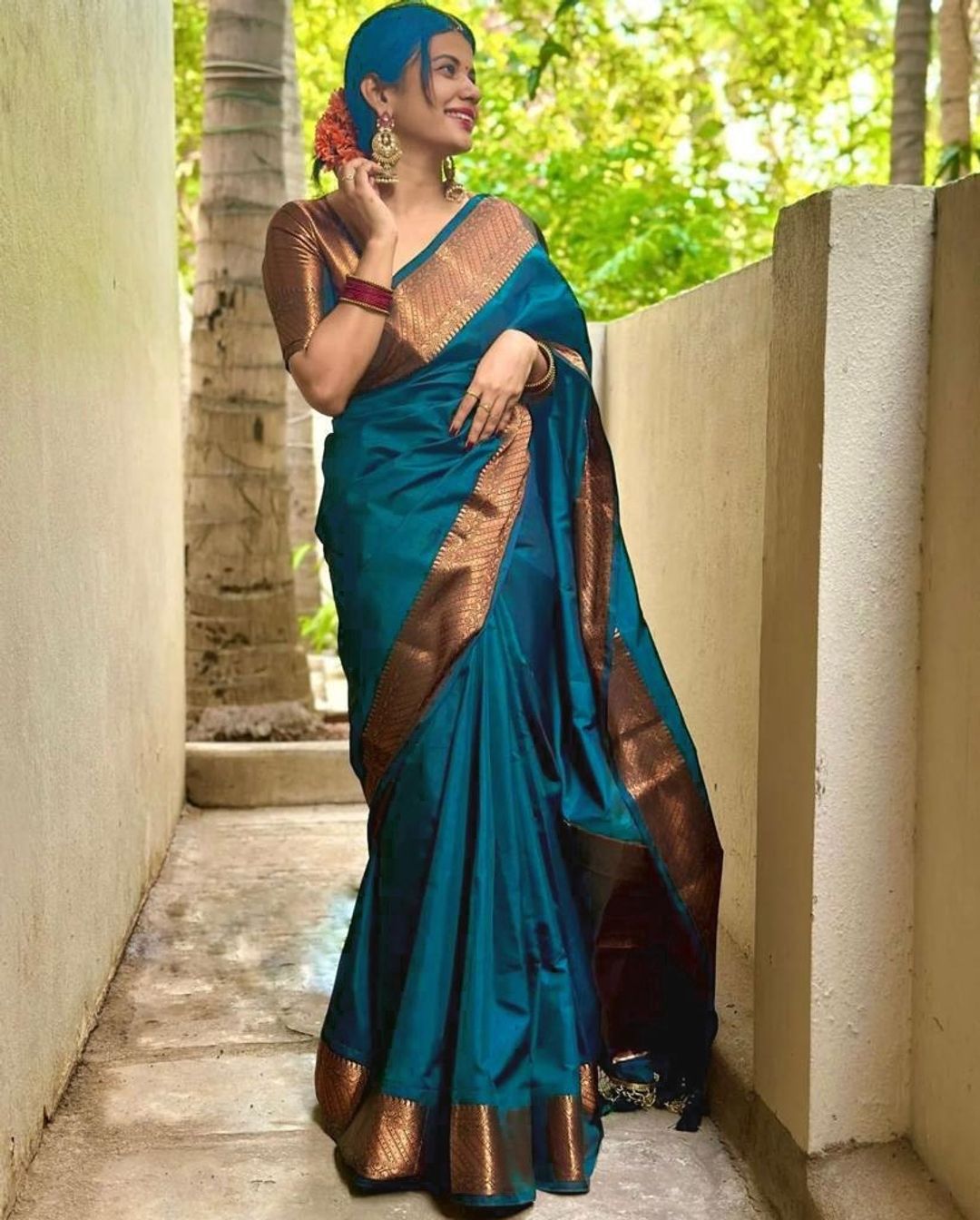 Traditional Teal Banarasi Saree for Festive Wear