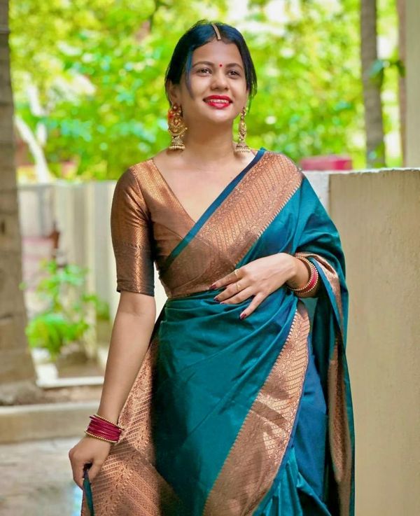 Traditional Teal Banarasi Saree for Festive Wear