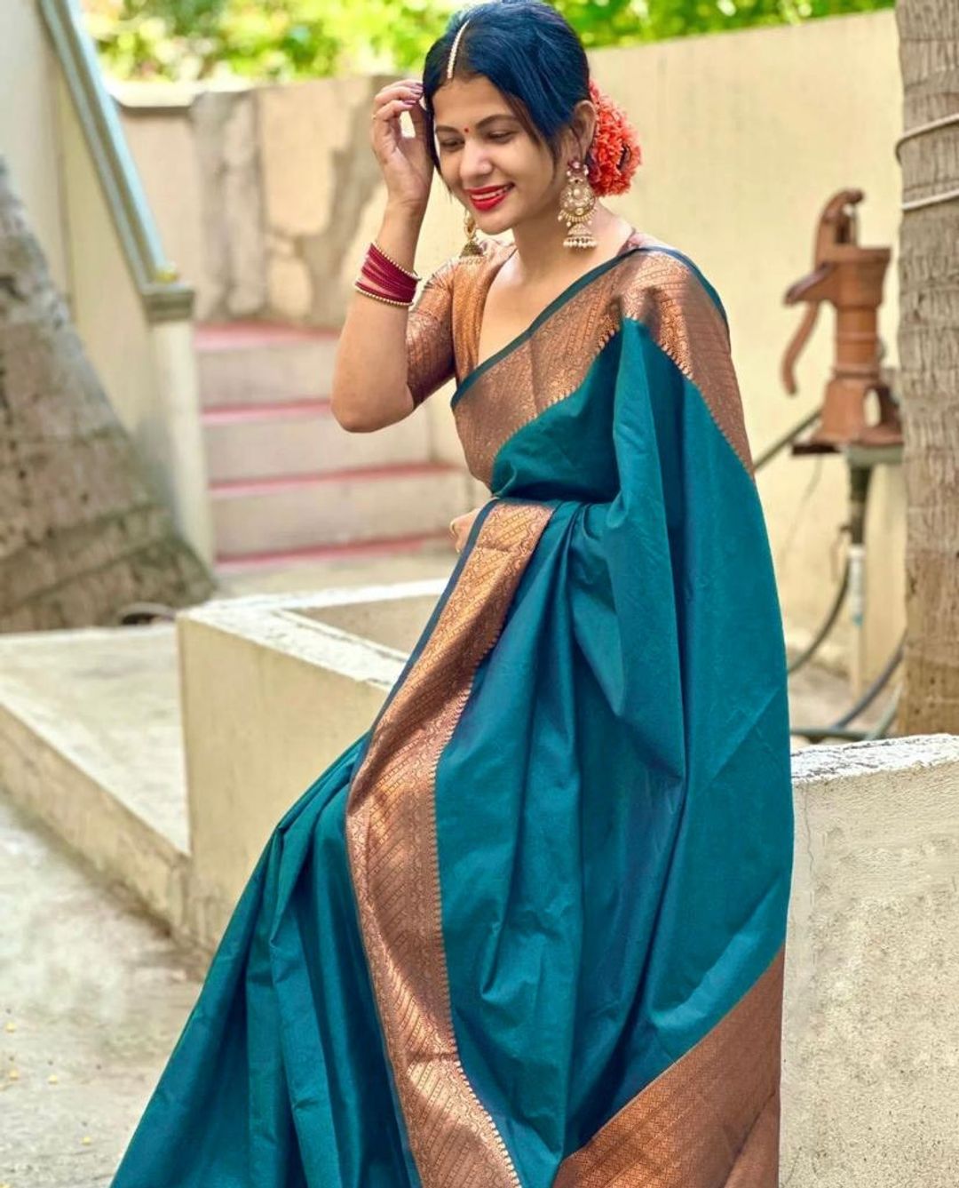 Traditional Teal Banarasi Saree for Festive Wear