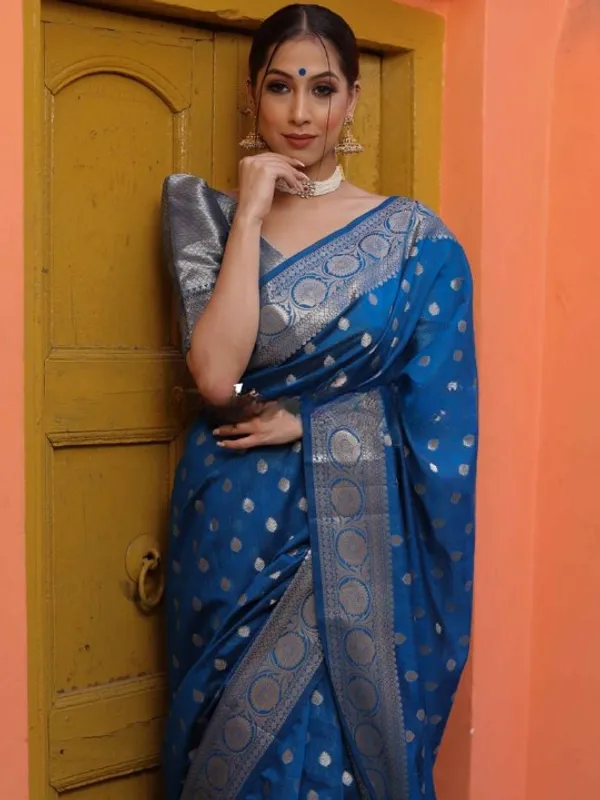 Classic Royal Blue Saree with Rich Zari Weaving