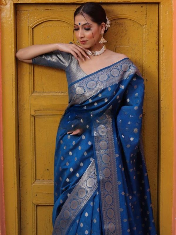 Classic Royal Blue Saree with Rich Zari Weaving