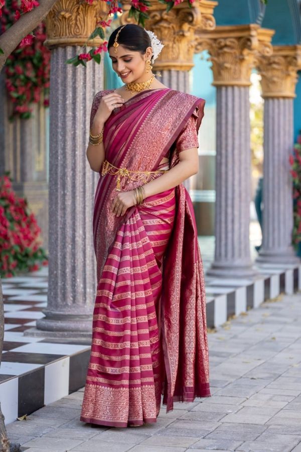 Pink Banarasi Soft Silk Saree with Rich Zari Work