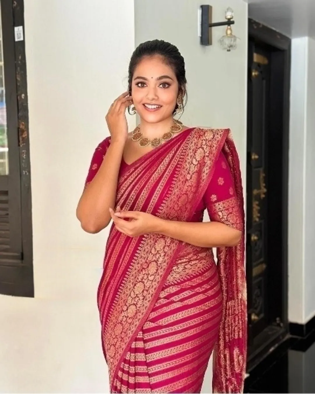 Red Banarasi Soft Silk Saree with Elegant Zari Work