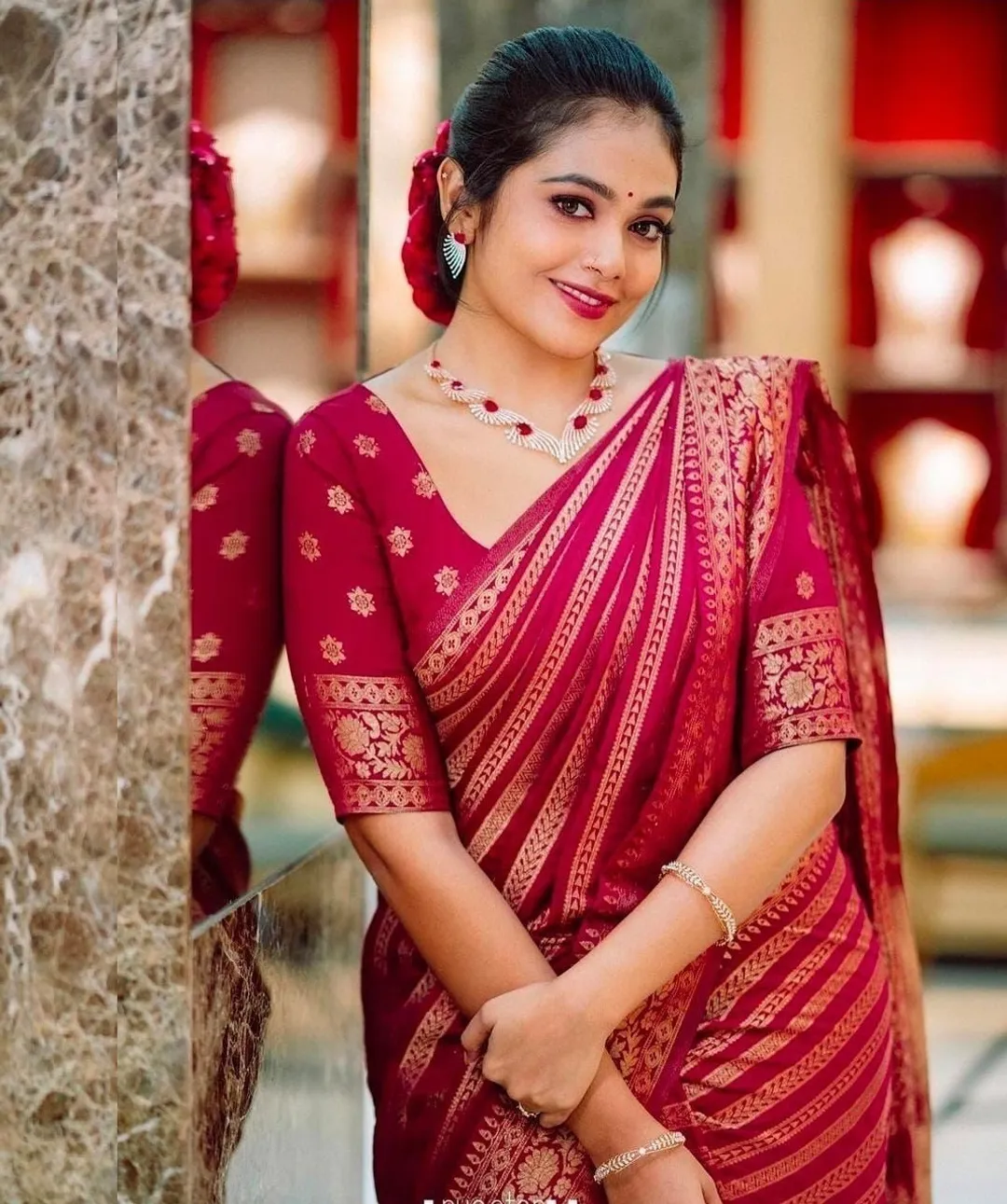 Red Banarasi Soft Silk Saree with Elegant Zari Work
