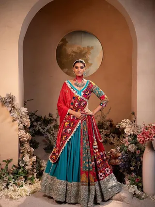 Vibrant Mirror Work Muslin Lehenga Choli Set Online