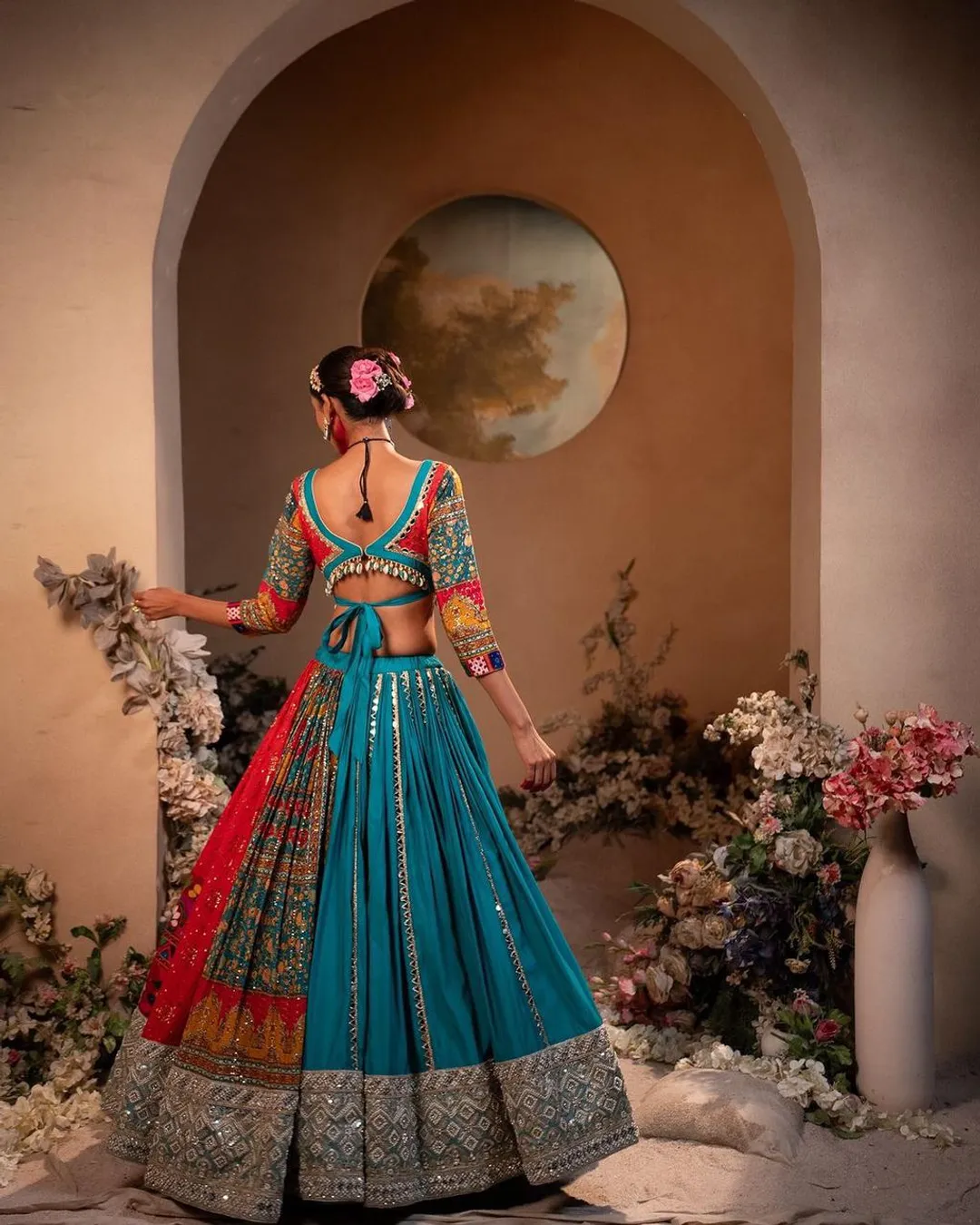 Vibrant Mirror Work Muslin Lehenga Choli Set Online