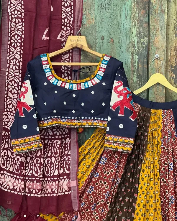 Multicolor Printed Butter Silk Lehenga Choli Set