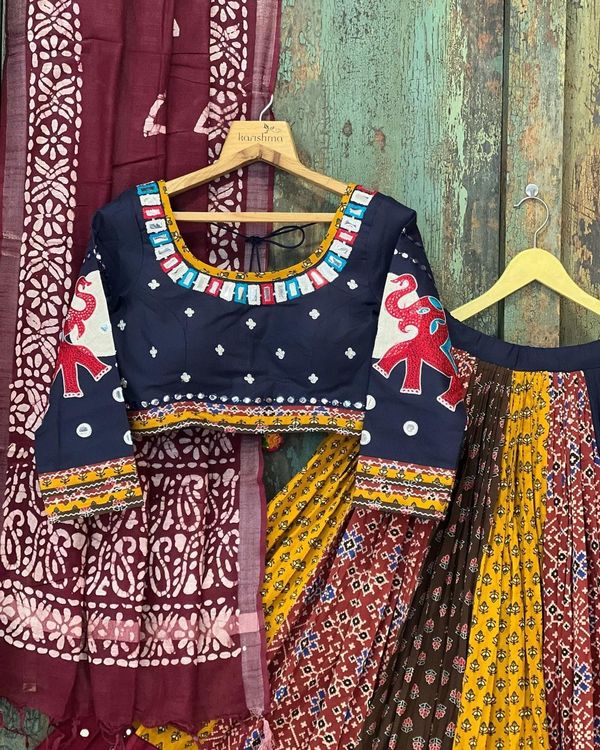 Multicolor Printed Butter Silk Lehenga Choli Set