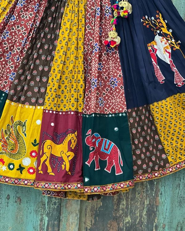 Multicolor Printed Butter Silk Lehenga Choli Set