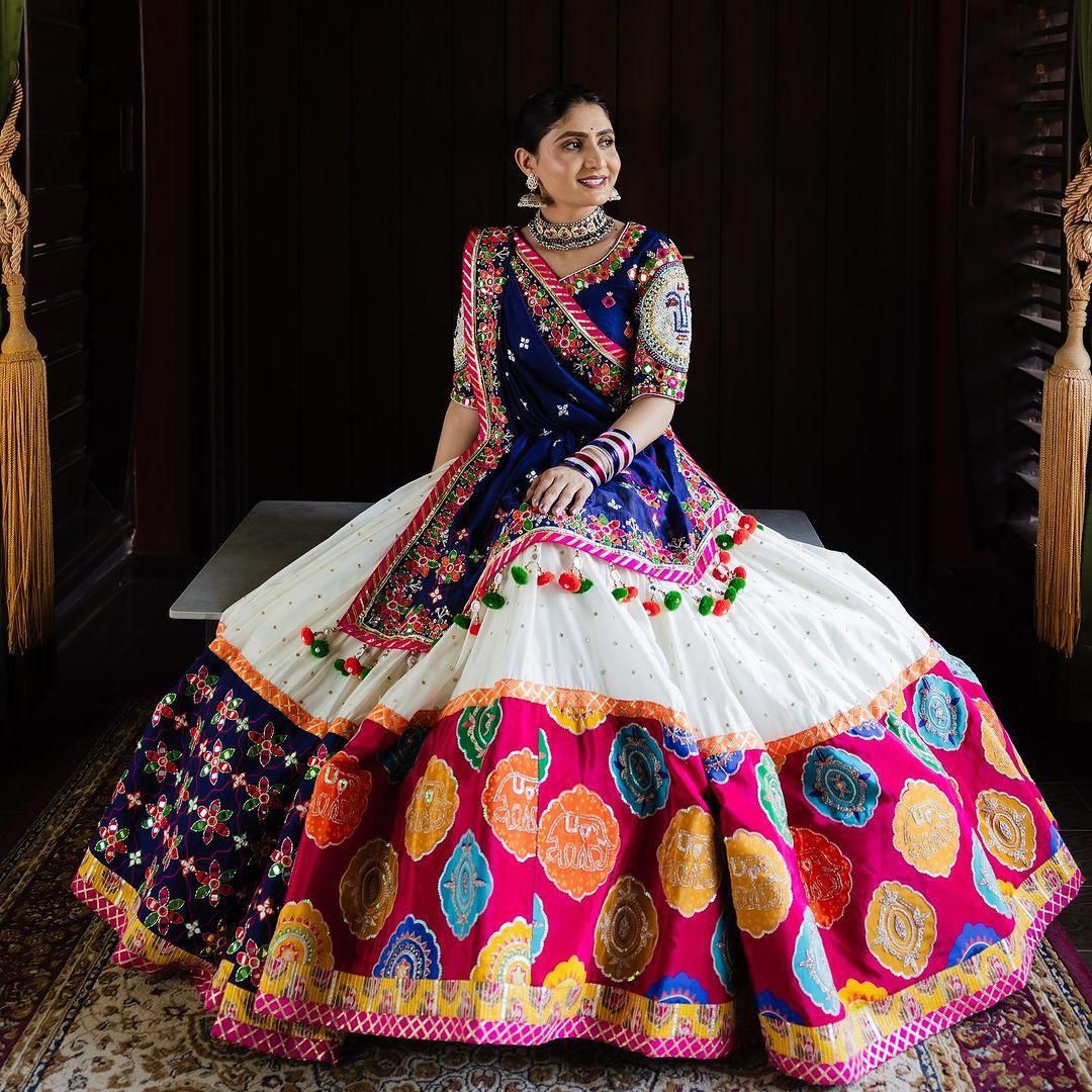 Designer Blue Muslin Cotton Lehenga Choli with Mirror Work