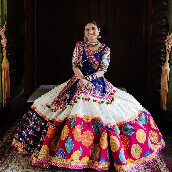 Designer Blue Muslin Cotton Lehenga Choli with Mirror Work