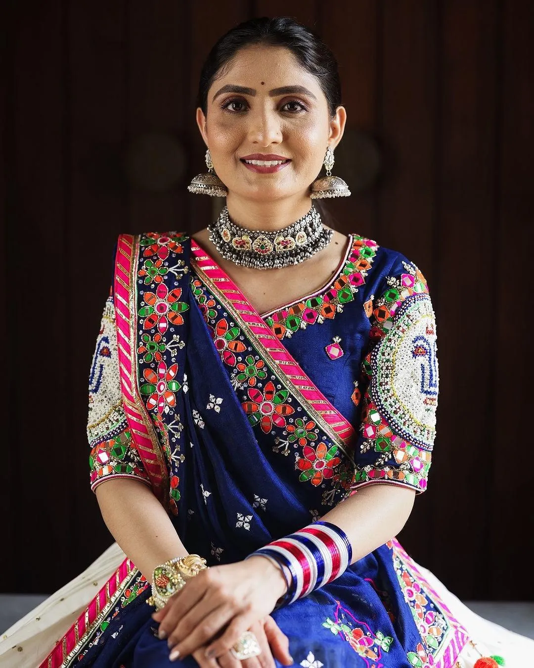 Designer Blue Muslin Cotton Lehenga Choli with Mirror Work