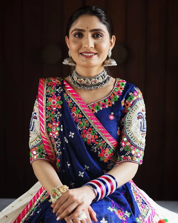 Designer Blue Muslin Cotton Lehenga Choli with Mirror Work