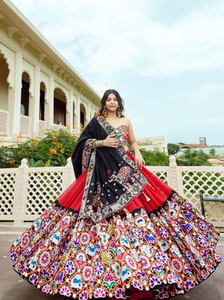 Elegant  Mirror Work Navratri Lehenga Choli Set