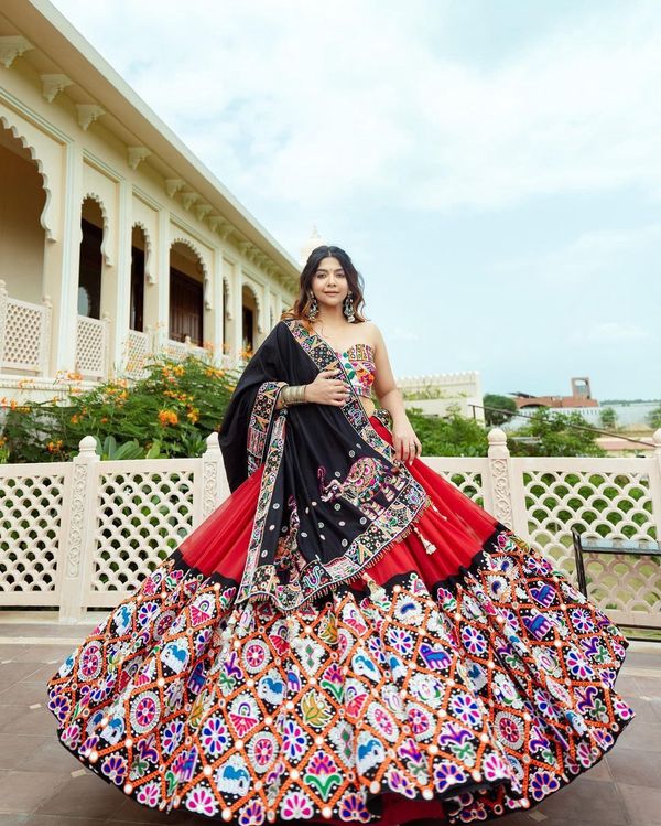 Elegant  Mirror Work Navratri Lehenga Choli Set