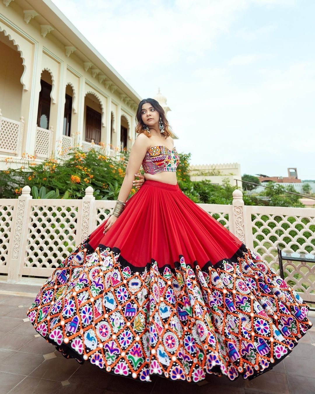 Elegant  Mirror Work Navratri Lehenga Choli Set