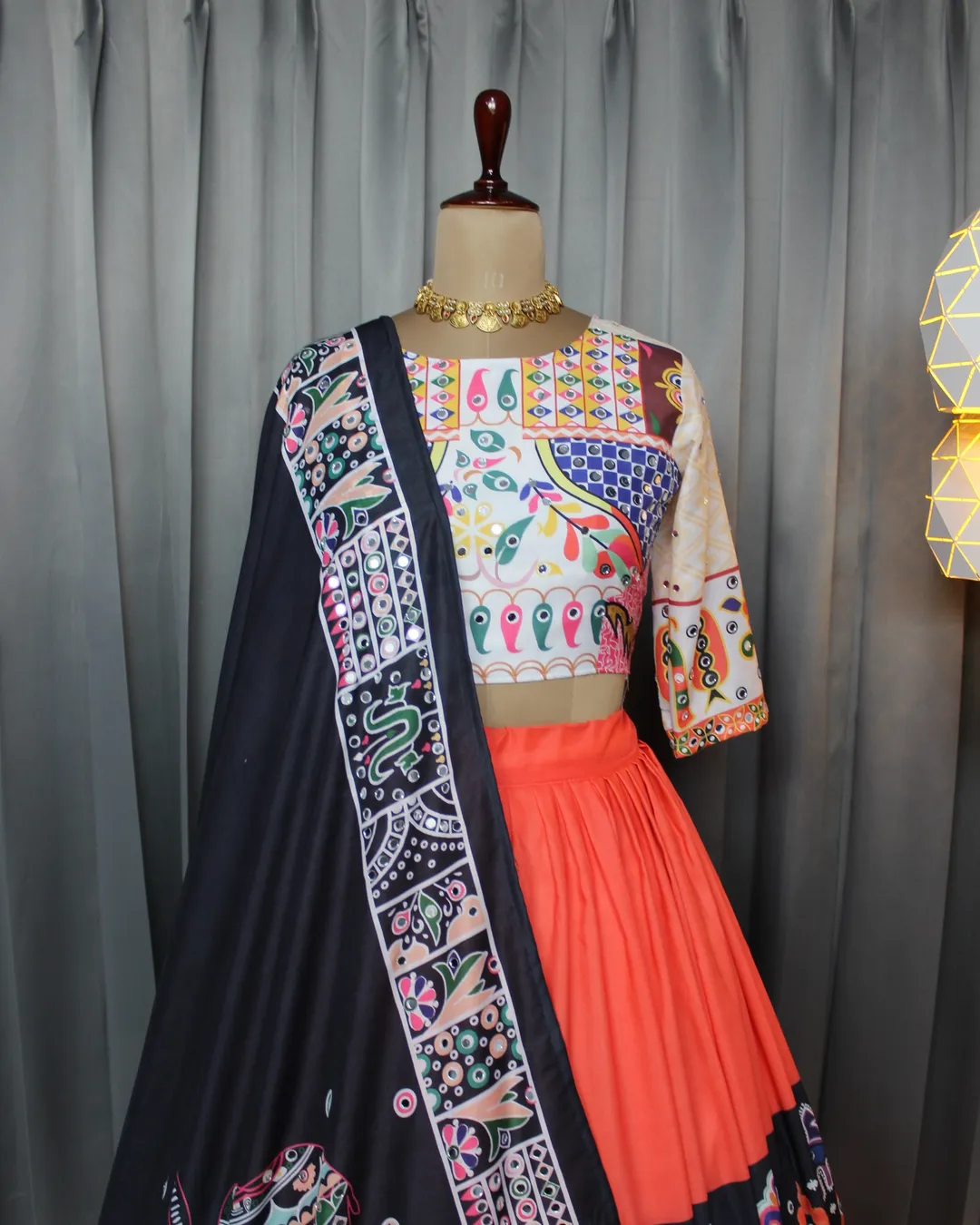 Elegant  Mirror Work Navratri Lehenga Choli Set