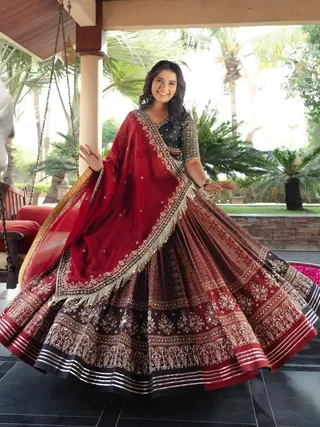 Red Ethnic Lehenga Choli with Digital Print Design