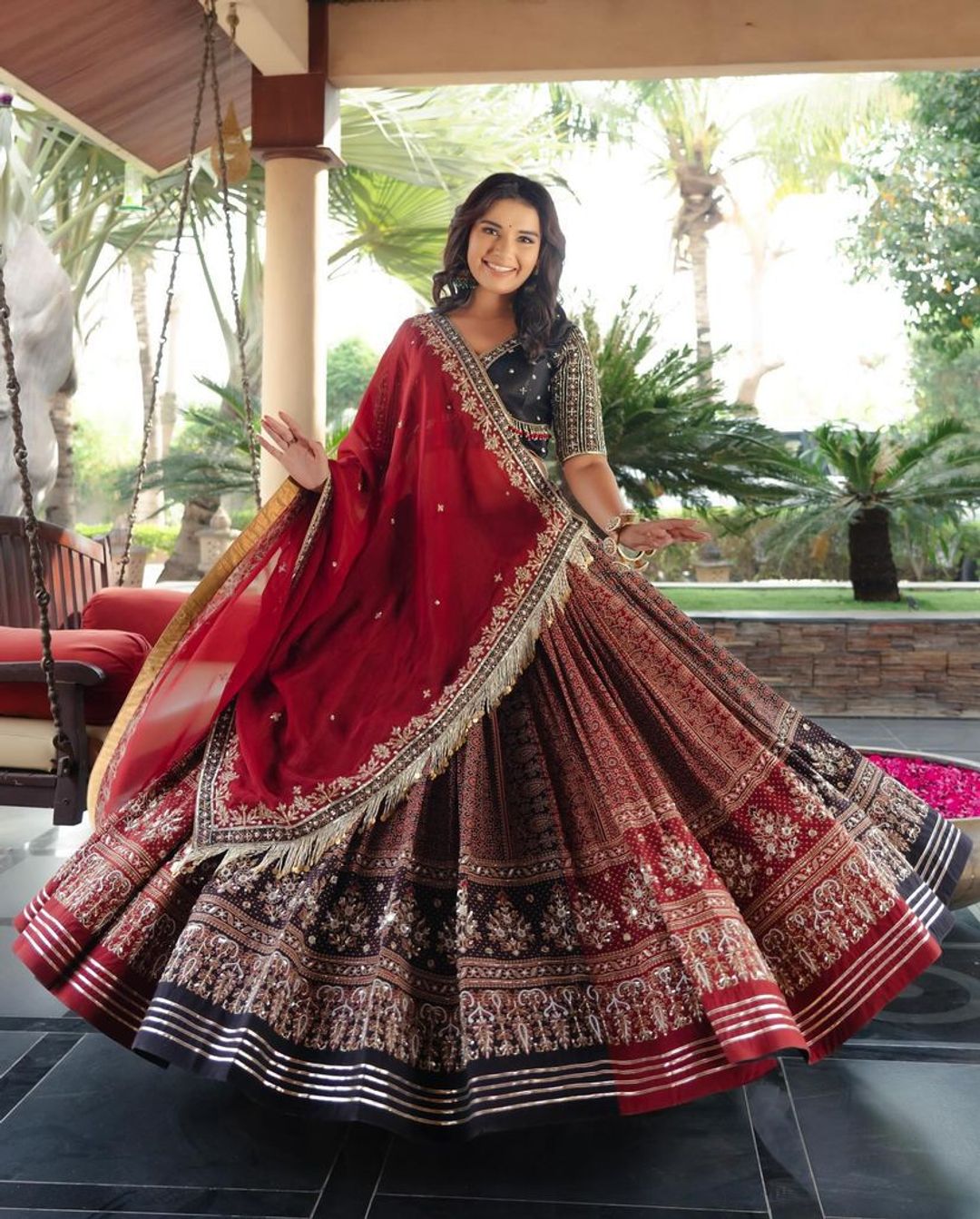 Red Ethnic Lehenga Choli with Digital Print Design