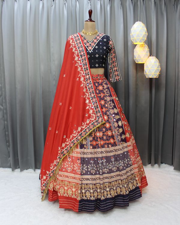 Red Ethnic Lehenga Choli with Digital Print Design