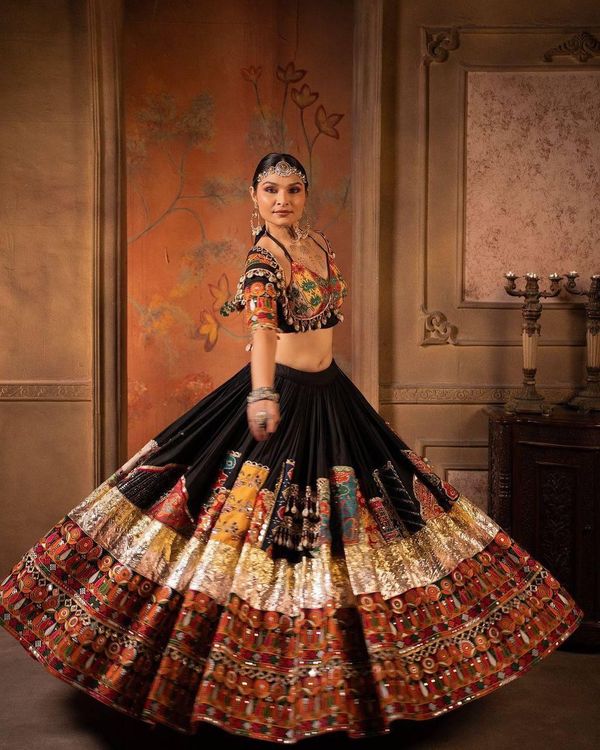 Premium Black Muslin Cotton Lehenga Choli Set
