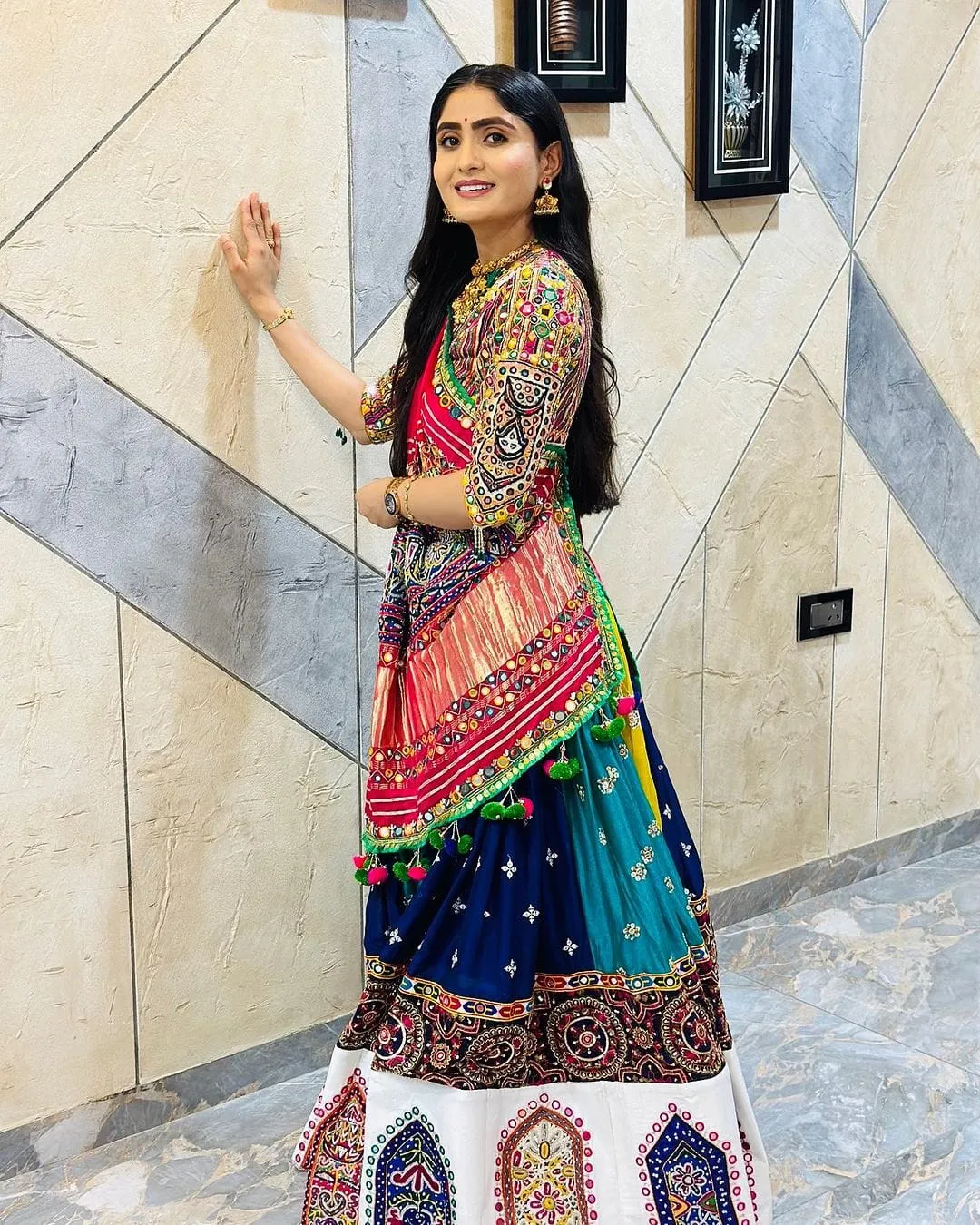 Festive Multicolor Muslin Cotton Lehenga Choli Set