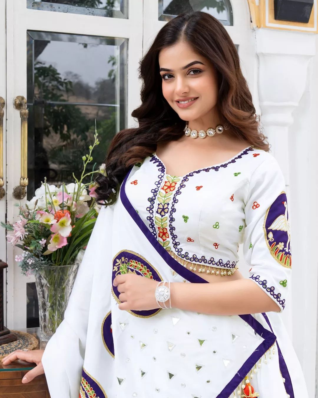 White Digital Print Festive Lehenga Choli Set