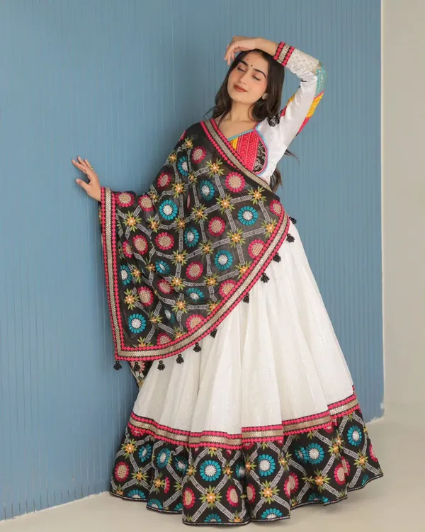 Stylish White Mirror Work Lehenga for Festive Wear