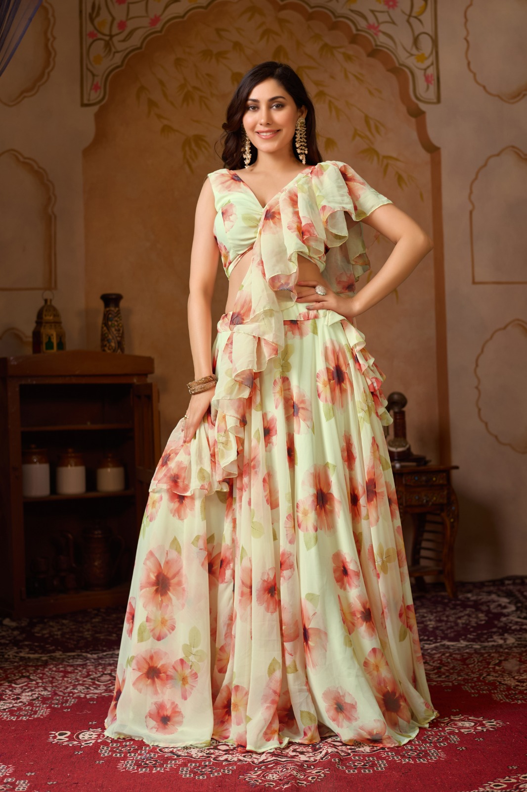 Floral georgette lehenga for wedding