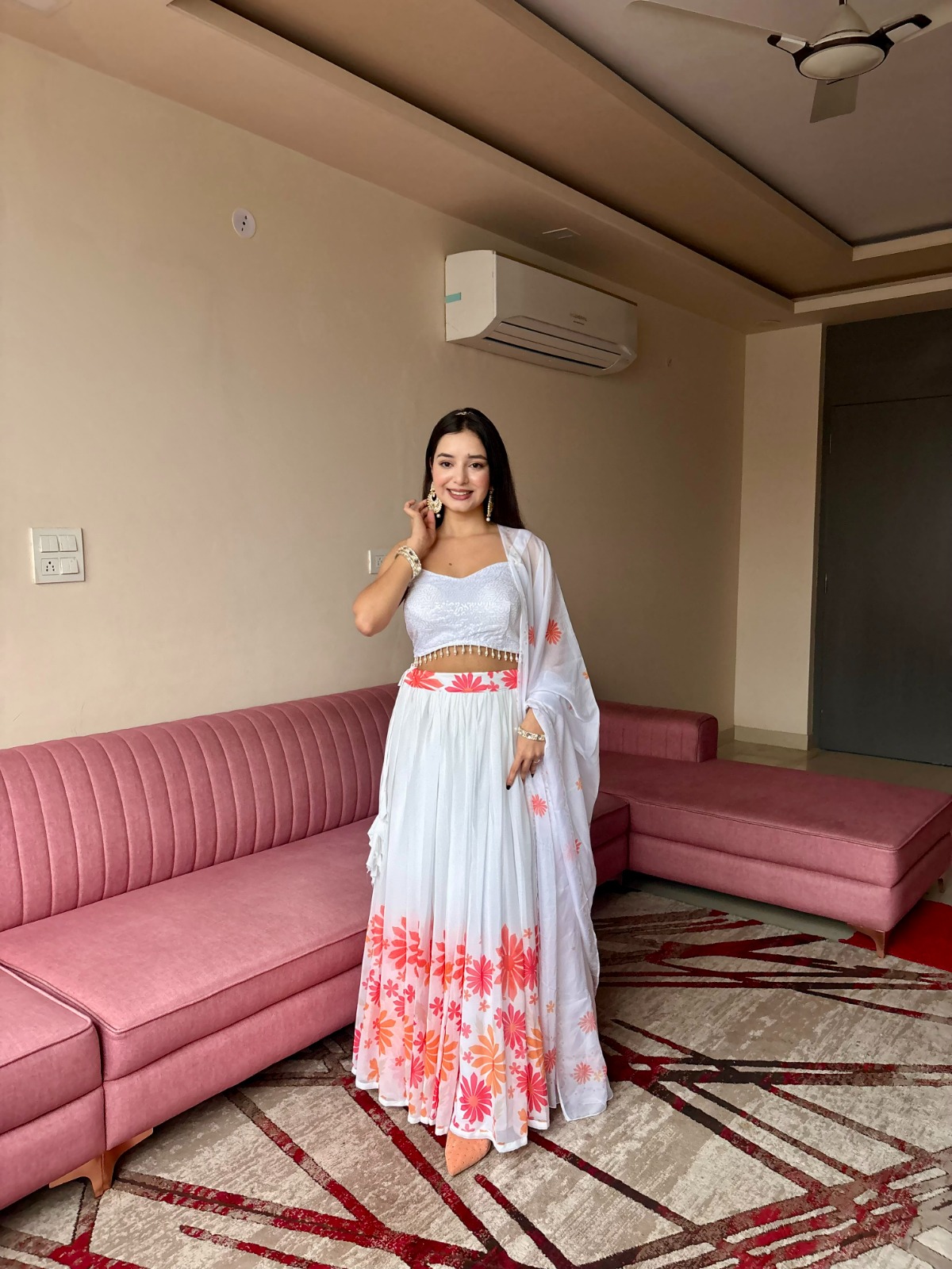White georgette lehenga for wedding
