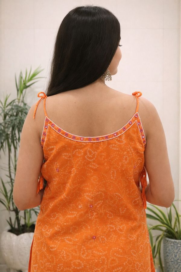 Orange Georgette Kurti Set with Mirror Work Detailing