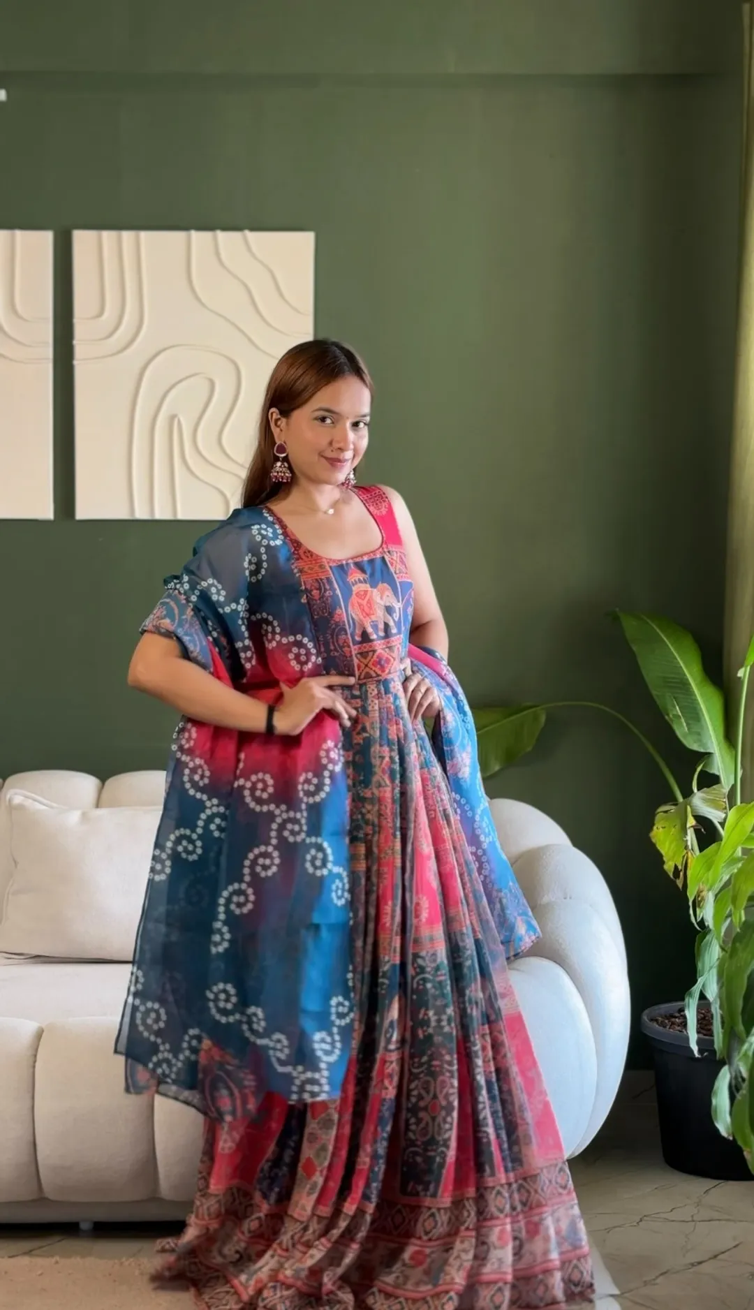 Royal Patola Printed Designer Gown with Elegant Dupatta