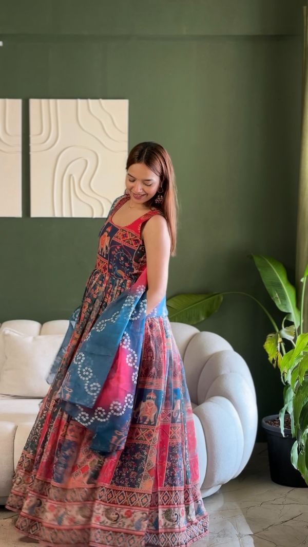 Royal Patola Printed Designer Gown with Elegant Dupatta