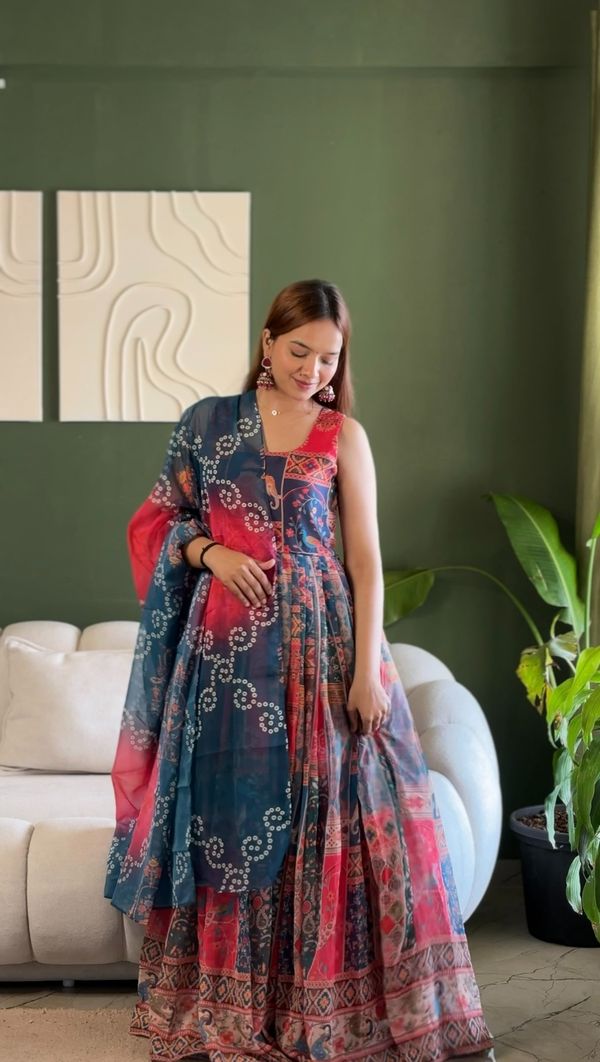 Royal Patola Printed Designer Gown with Elegant Dupatta