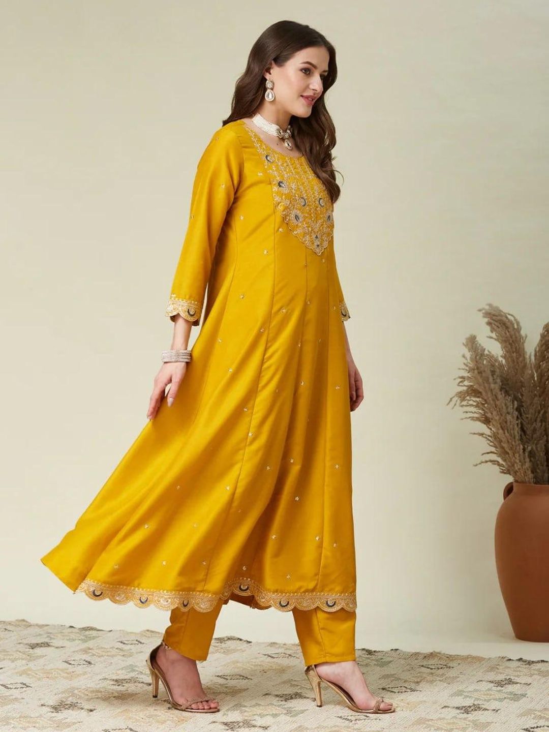 Elegant Mustard Silk Anarkali Set with Designer Dupatta