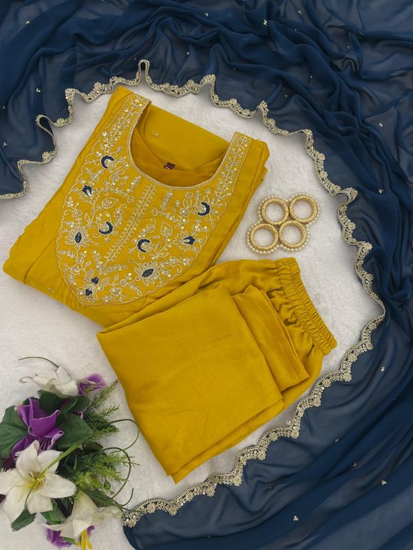 Elegant Mustard Silk Anarkali Set with Designer Dupatta