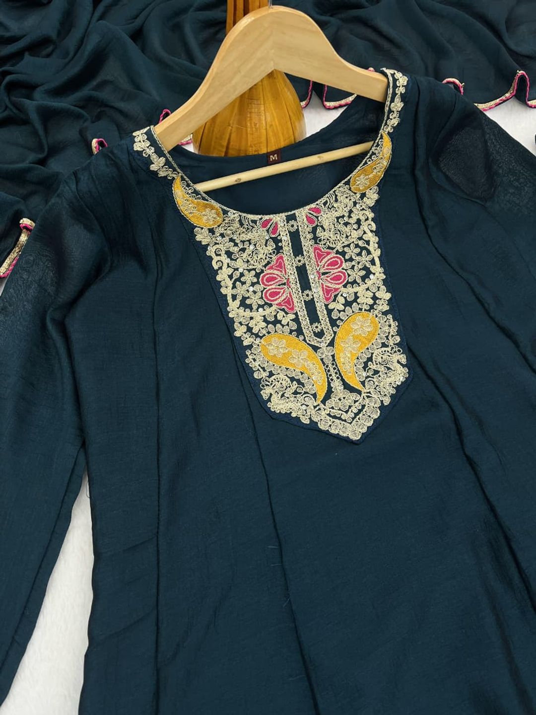Teal Green Embroidered Silk Anarkali Kurta Set