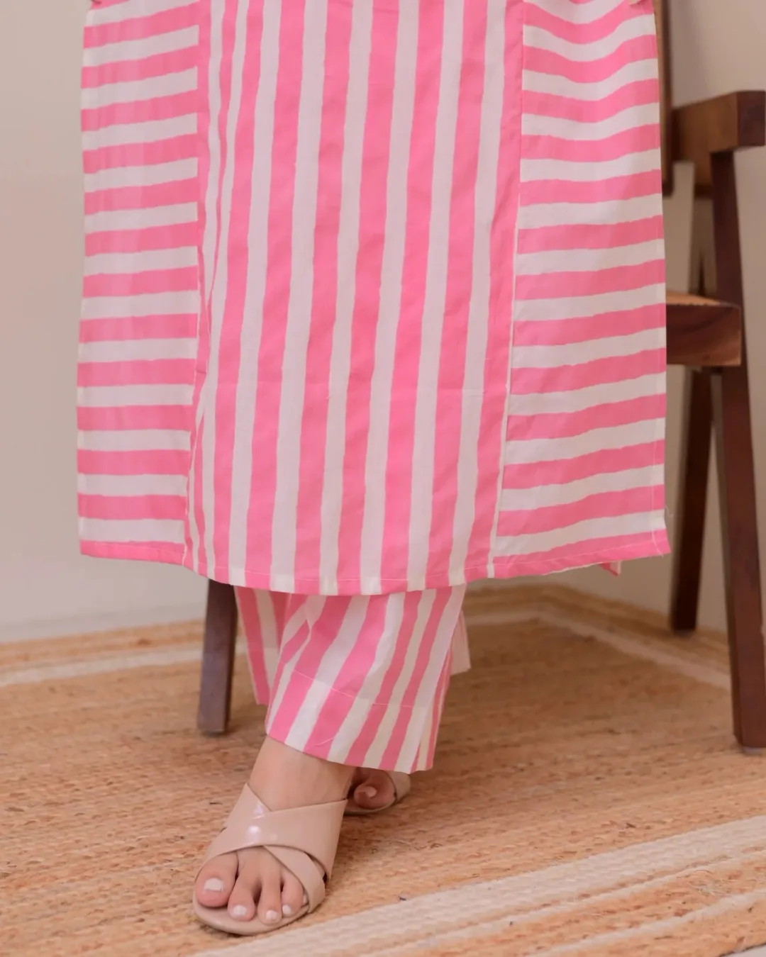 Elegant Pink Stripe Straight Kurta with Palazzo Set