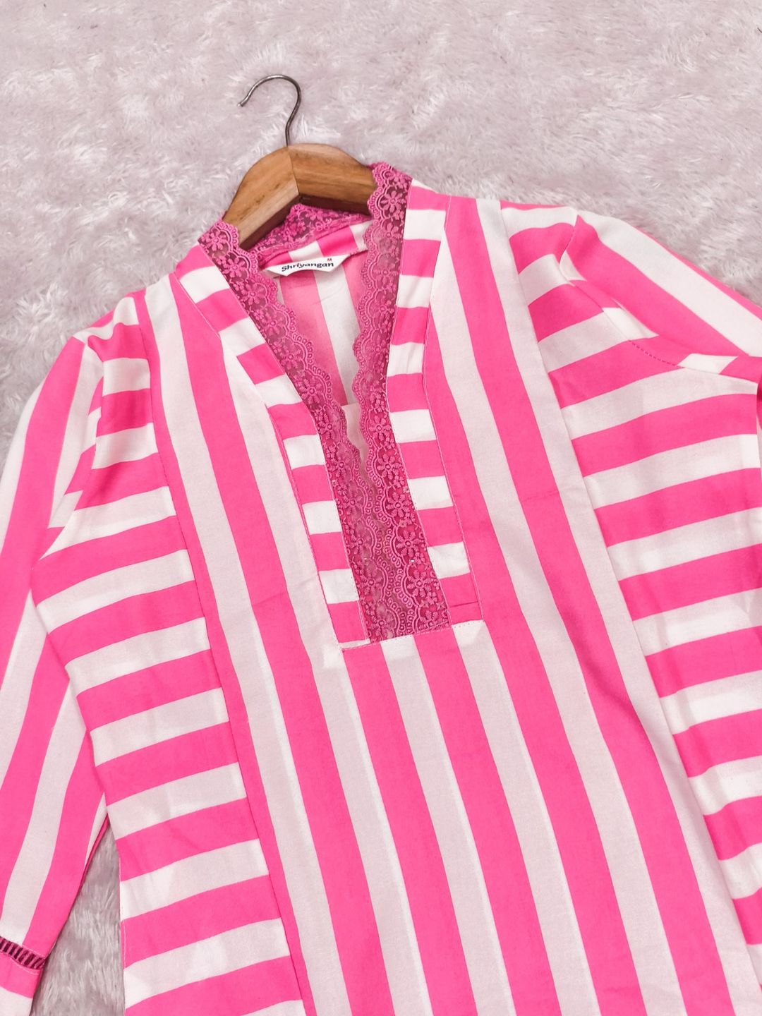 Elegant Pink Stripe Straight Kurta with Palazzo Set