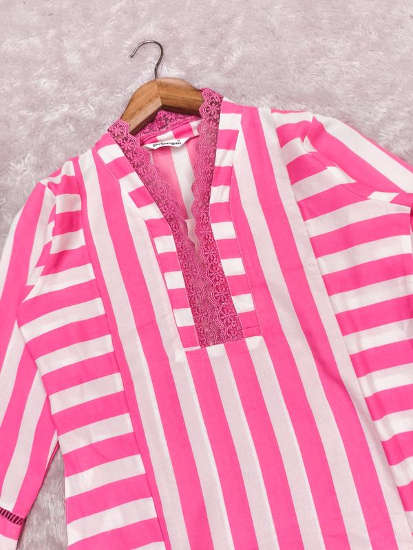 Elegant Pink Stripe Straight Kurta with Palazzo Set