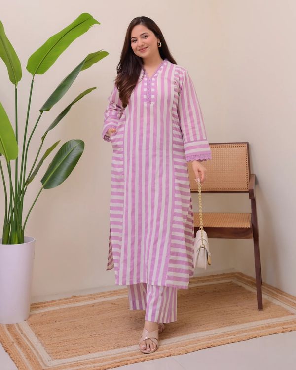 Elegant Lilac Straight Kurta with Palazzo Set